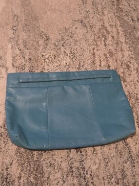 Vintage Teal Leather Zip-Top Clutch